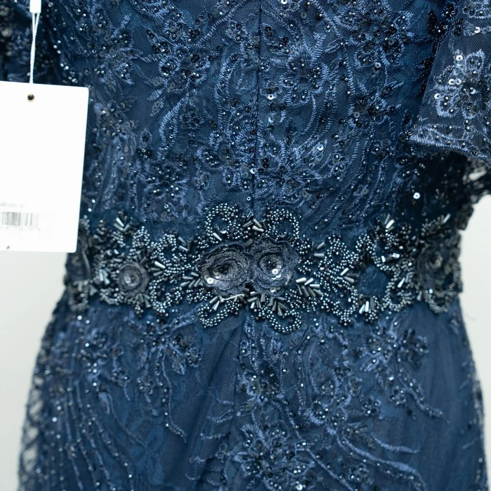 Mac Duggal Navy Embellished Evening Gown
